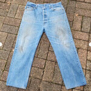 Vintage Levis 501xx Jeans Mens 36x28 (Tag 42) Blue Distressed Straight USA Made